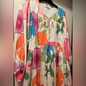 Entro Babydoll Style Floral Long Bell Sleeved Dress 1X